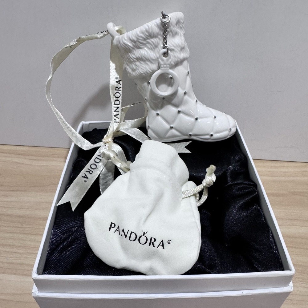 White Porcelain Pandora Stocking Ornament 2012 Limited Edition Collect w/Pouch